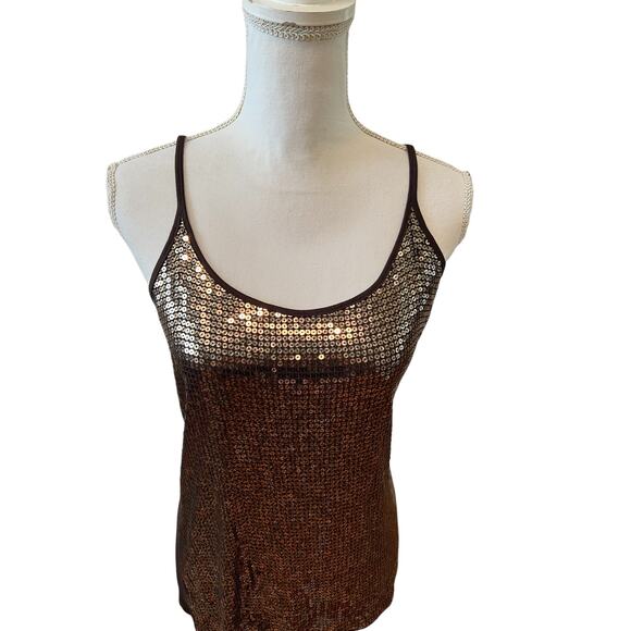 Michael Kors Metallic Sequin Tank Top Chocolate Brown M - Picture 2 of 6